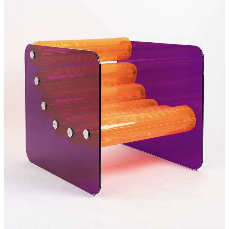 Sessel Design MW02 "POP" aus Glas - Sitz Orange - Handgefertigt in Frankreich.