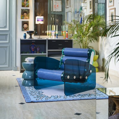 Armchair MW03 - Blue Seat - Blue Glass - Eco-friendly Green TPU - Handcrafted in France