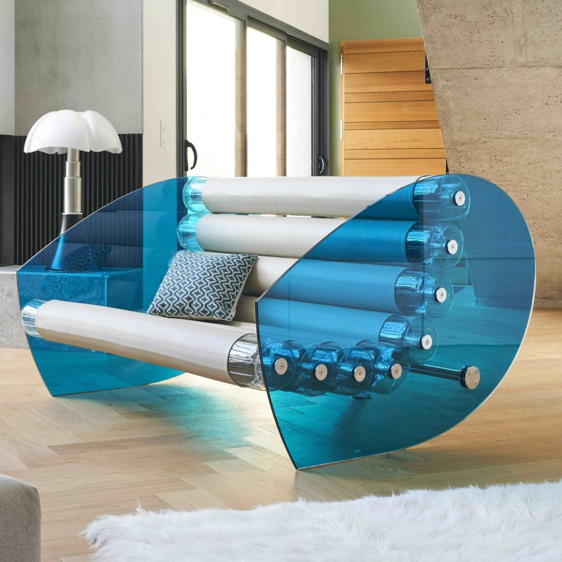 Sofa MW05 aus blauem Glas - Sitz aus...