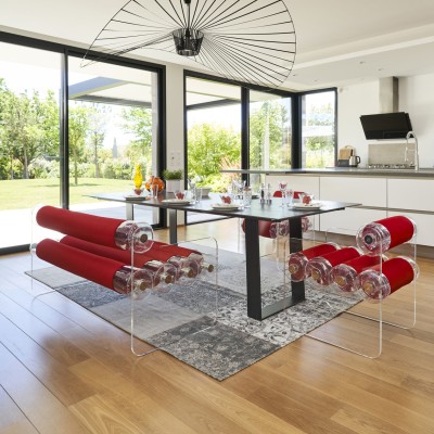 MW04 Chair - Transparent - Red Seat - By Olivier Santini