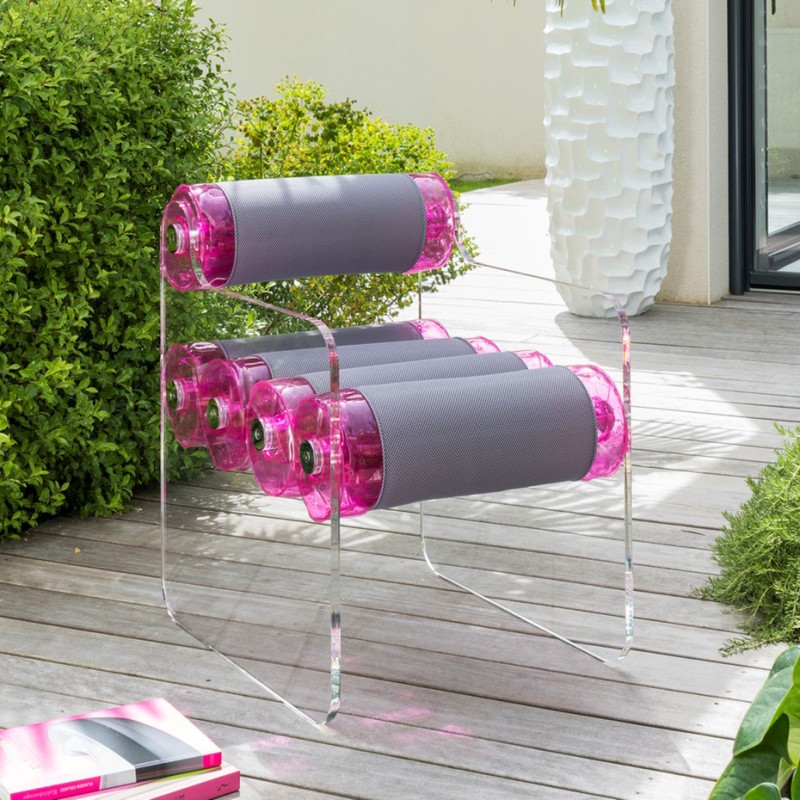 Stuhl MW04 Rosa - Grauer Sitz - PMMA