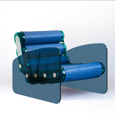 Armchair MW03 - Blue Seat - Blue Glass - Eco-friendly Green TPU - Handcrafted in France