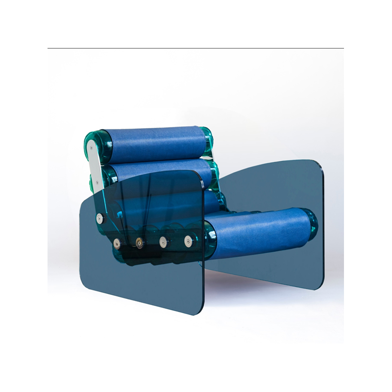 Armchair MW03 - Blue Seat - Blue Glass - Eco-friendly Green TPU - Handcrafted in France