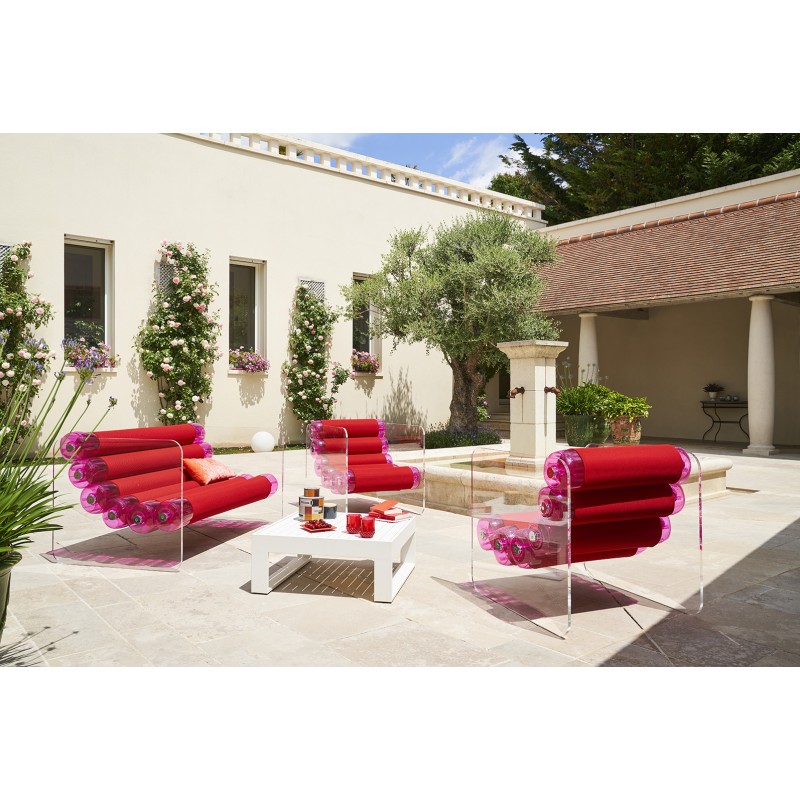 MW02 acrylic glass sofa - Pink TPU seat and red...