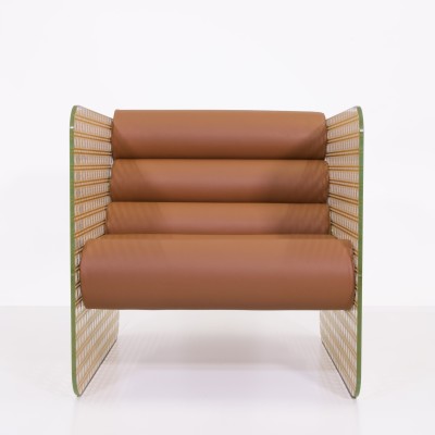 MW02 "Cannage Gold" Armchair - Limited Edition - Brown leather and foam seat - Glass and gold leaf