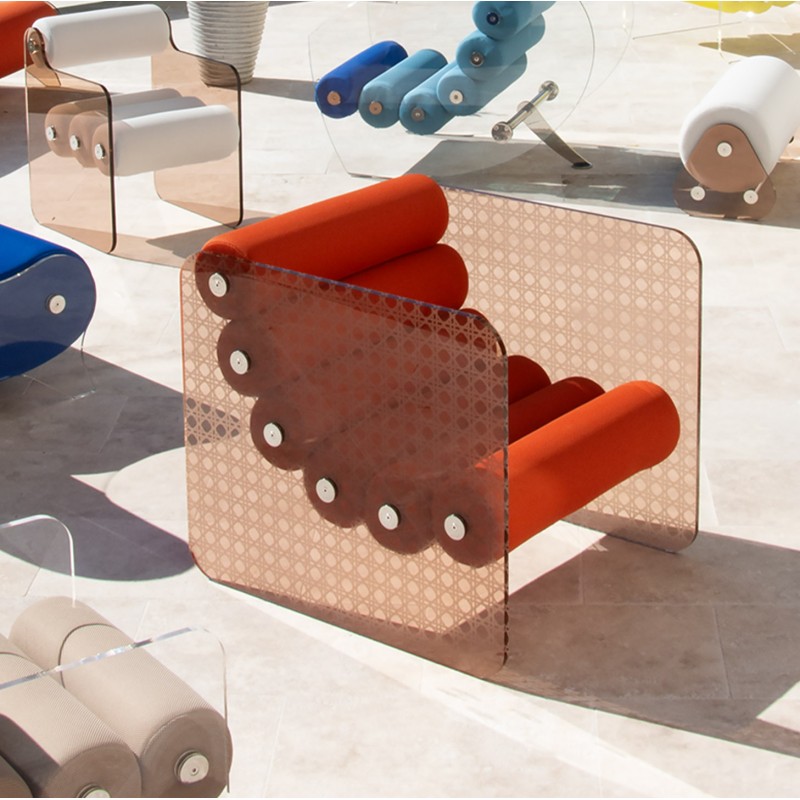 Design armchair MW02 "Cannage" model - Orange seat - Handmade in France