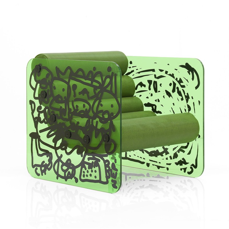 Design armchair limited edition MW02 X NEP "Interface(s)" in glass - foam seat - Printed glass.